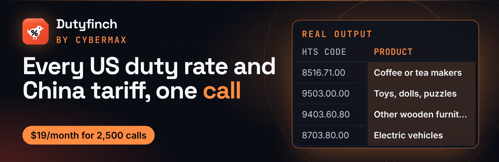 Dutyfinch API banner