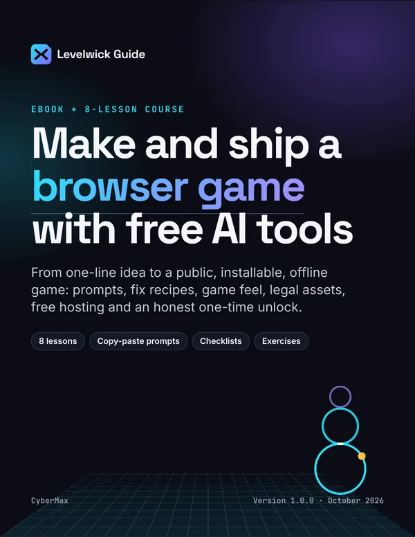 Levelwick Guide cover: Make and ship a browser game with free AI tools