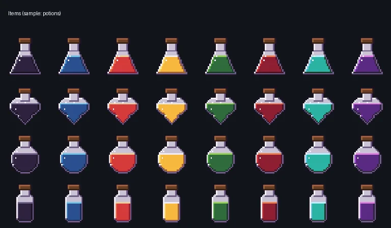 items-potions contact sheet from Propwren 1.0.0