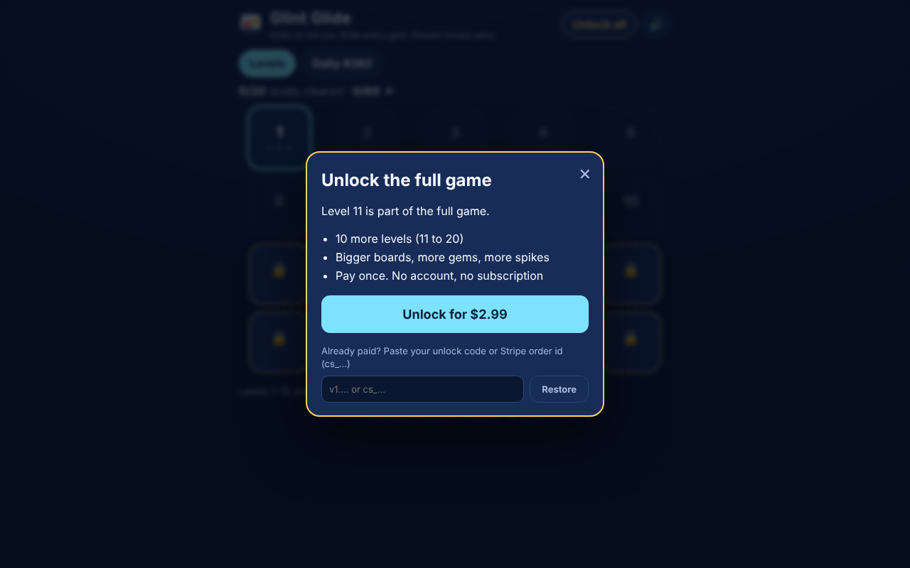 The paid unlock dialog (it pays into your own Stripe account)
