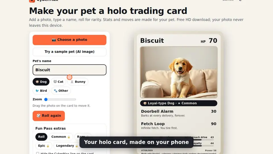 Pawfoil: turn your pet into a holo trading card