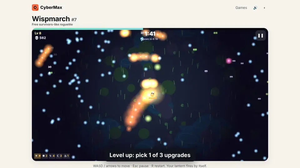 Wispmarch, a free survivors-like browser game