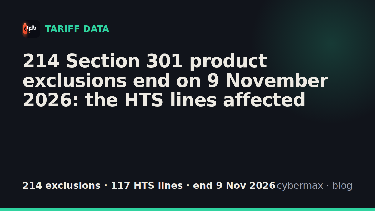 214 Section 301 product exclusions end on 9 November 2026: the HTS lines affected