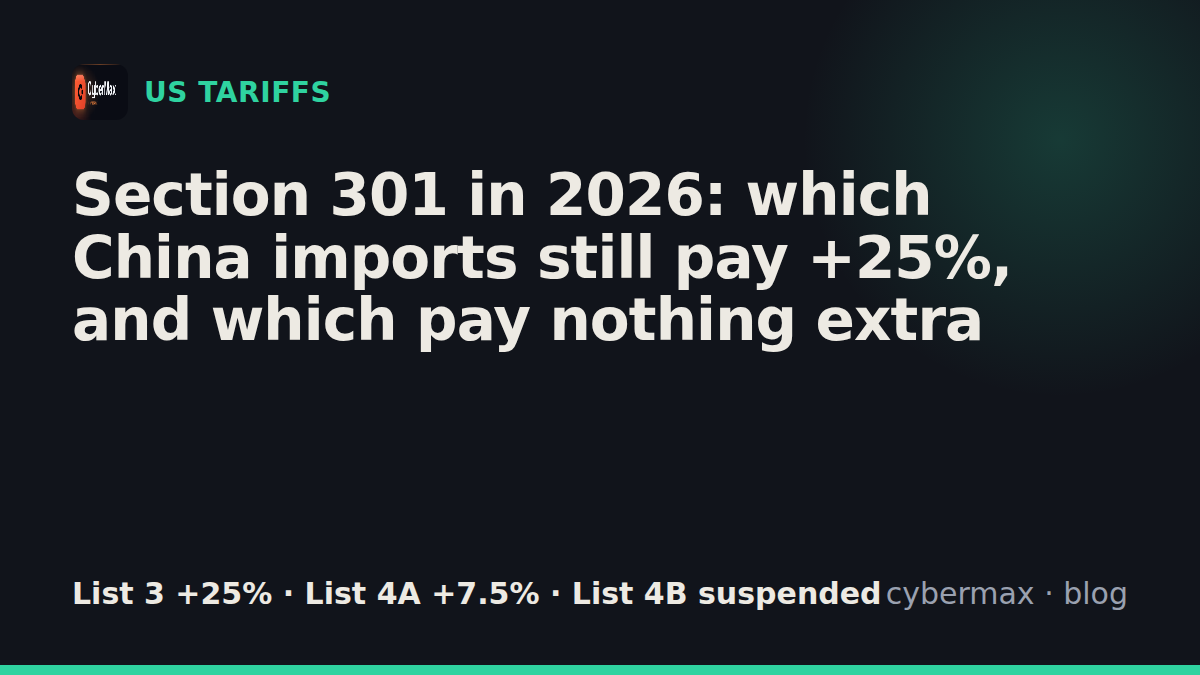 Section 301 in 2026: which China imports still pay +25%, and which pay nothing extra