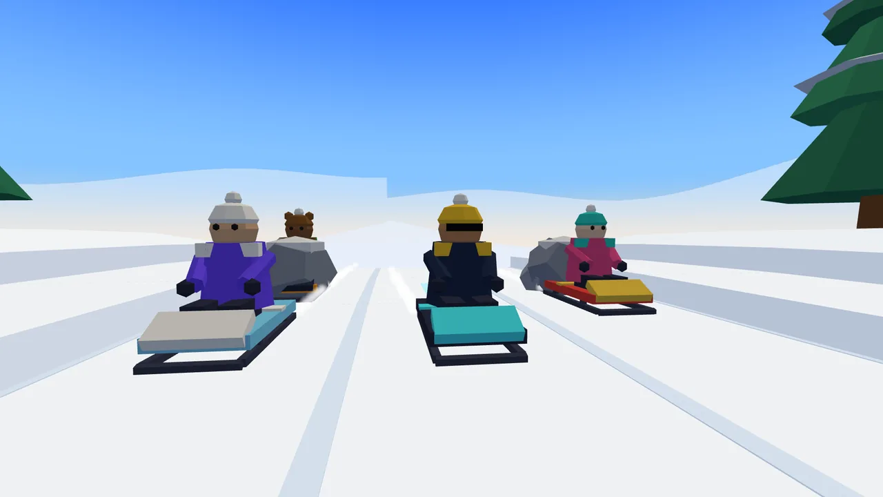 Sled Volt: riders racing side by side through the Frozen Village
