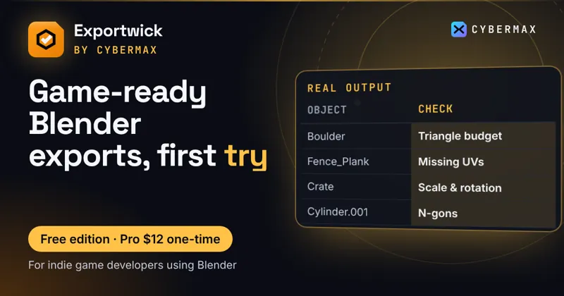 Exportwick Pro for Blender: Game-ready Blender exports, first try