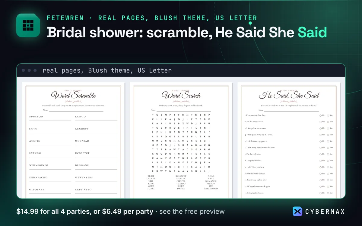 Fetewren Shower & Party Games: image 3