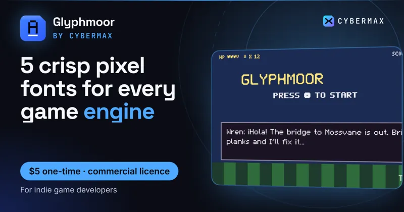 Glyphmoor Pixel Fonts: 5 crisp pixel fonts for every game engine