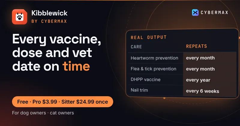 Kibblewick: Every vaccine, dose and vet date on time