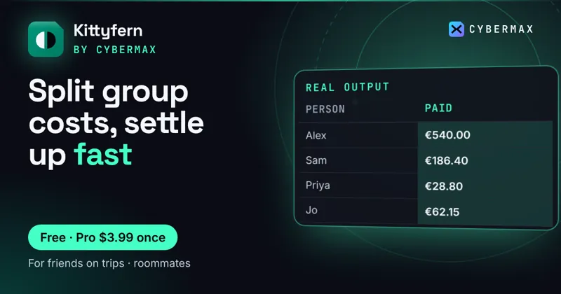 Kittyfern: Split group costs, settle up fast