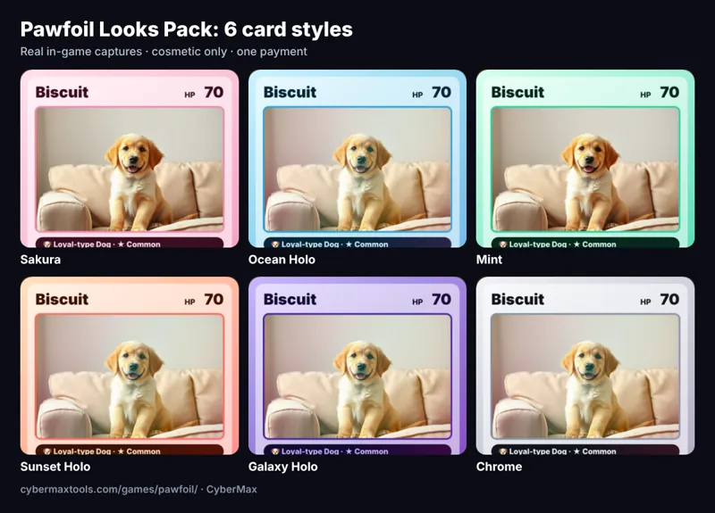 Pawfoil Looks Pack: 6 new card styles for Pawfoil, the free browser game