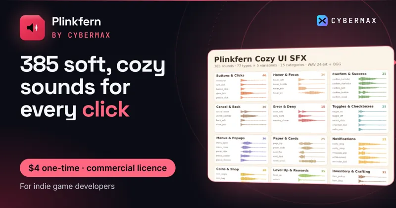 Plinkfern Cozy UI SFX: 385 soft, cozy sounds for every click