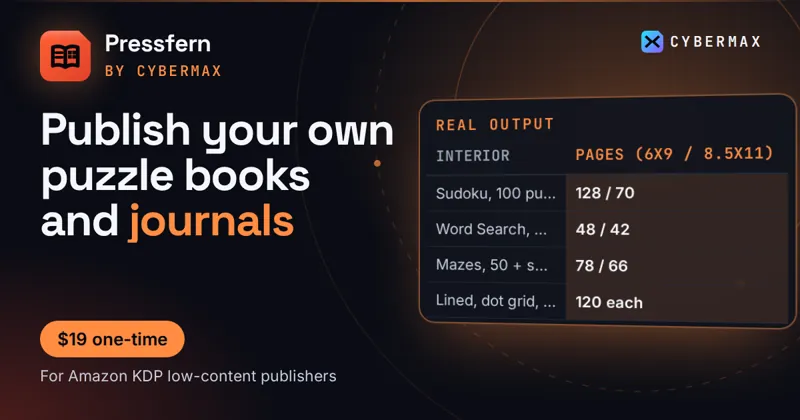 Pressfern KDP Interior Pack: Publish your own puzzle books and journals