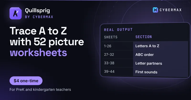 Quillsprig Alphabet Tracing Pack: Trace A to Z with 52 picture worksheets