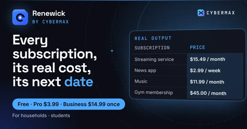 Renewick: Every subscription, its real cost, its next date