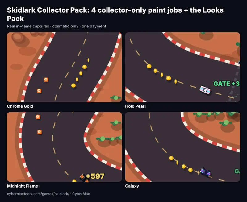 Skidlark Collector Pack: All 10 Skidlark paint jobs, 4 of them collector-only