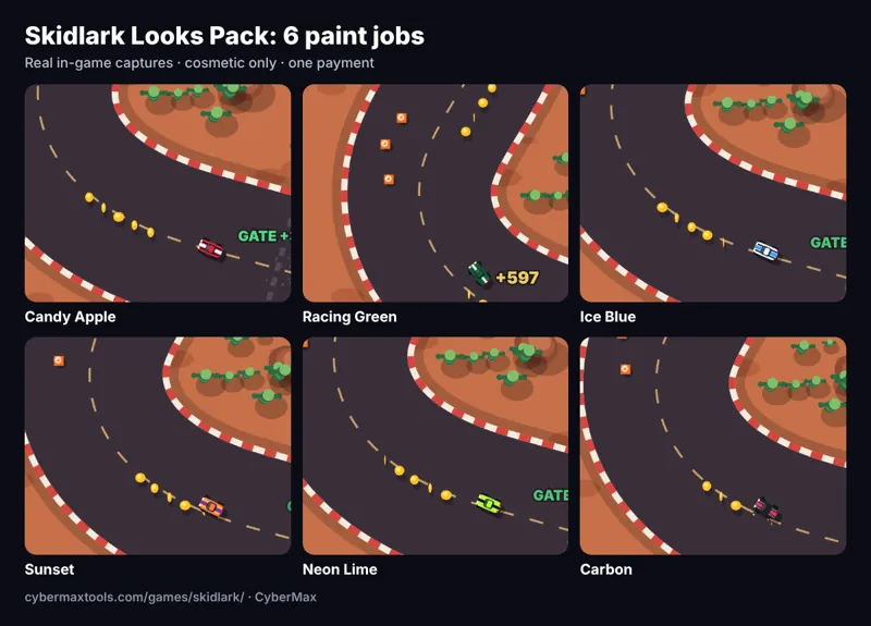 Skidlark Looks Pack: 6 new paint jobs for Skidlark, the free browser game