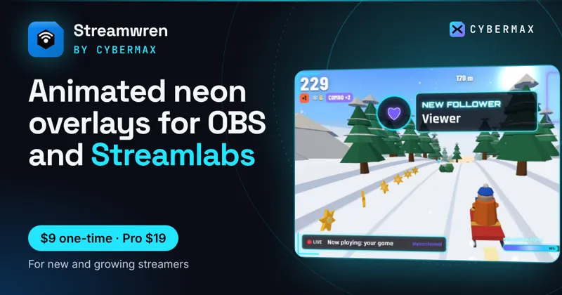 Streamwren Neon Stream Overlay Kit: Animated neon overlays for OBS and Streamlabs