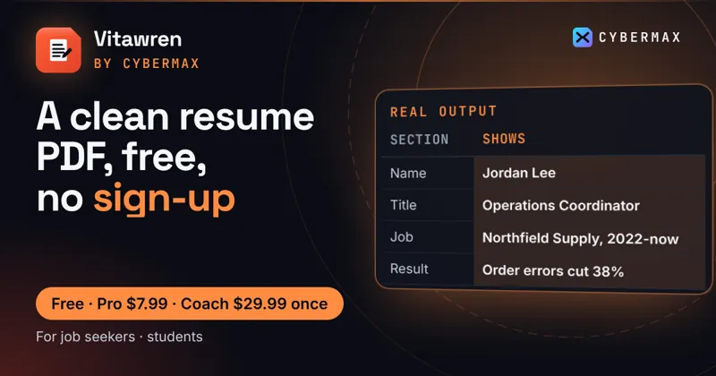 Vitawren: A clean resume PDF, free, no sign-up
